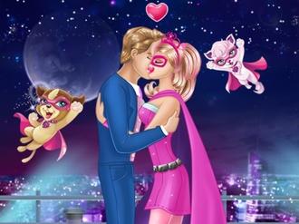 Barbie Superhero and Ken Kissing