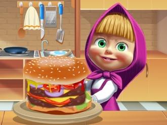 Masha cooking Big Burger